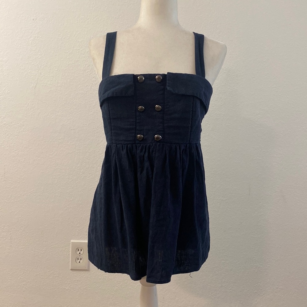 Blue Sailor Peplum Tank Top with Gold Buttons